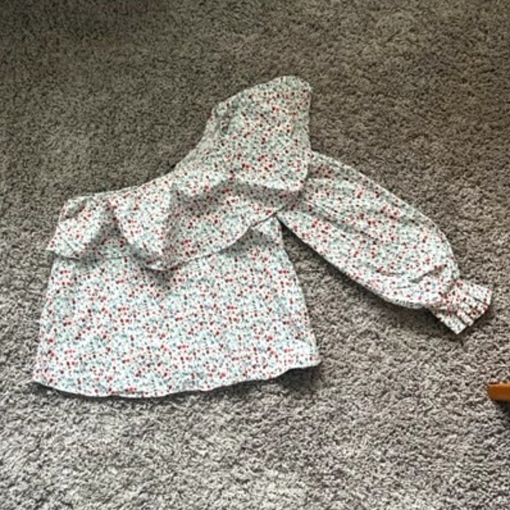 ZARA ONE SHOULDER FLORAL RUFFLE TOP